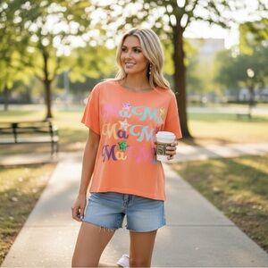 PEACH LOVE CALIFORNIA Mama sequin graphic high low tee S M L